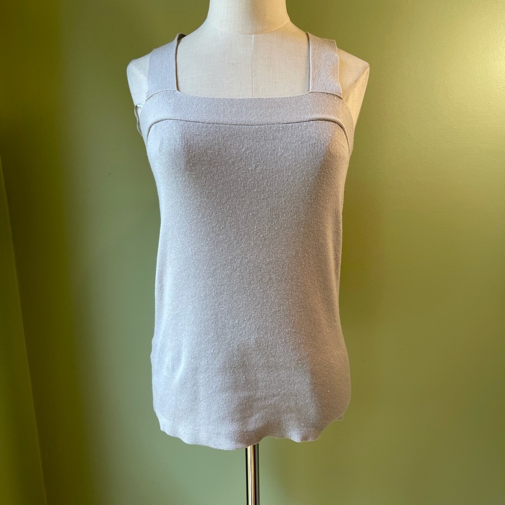NWT! Loft Light Gray Linen Strappy Knit Top - Size Small
